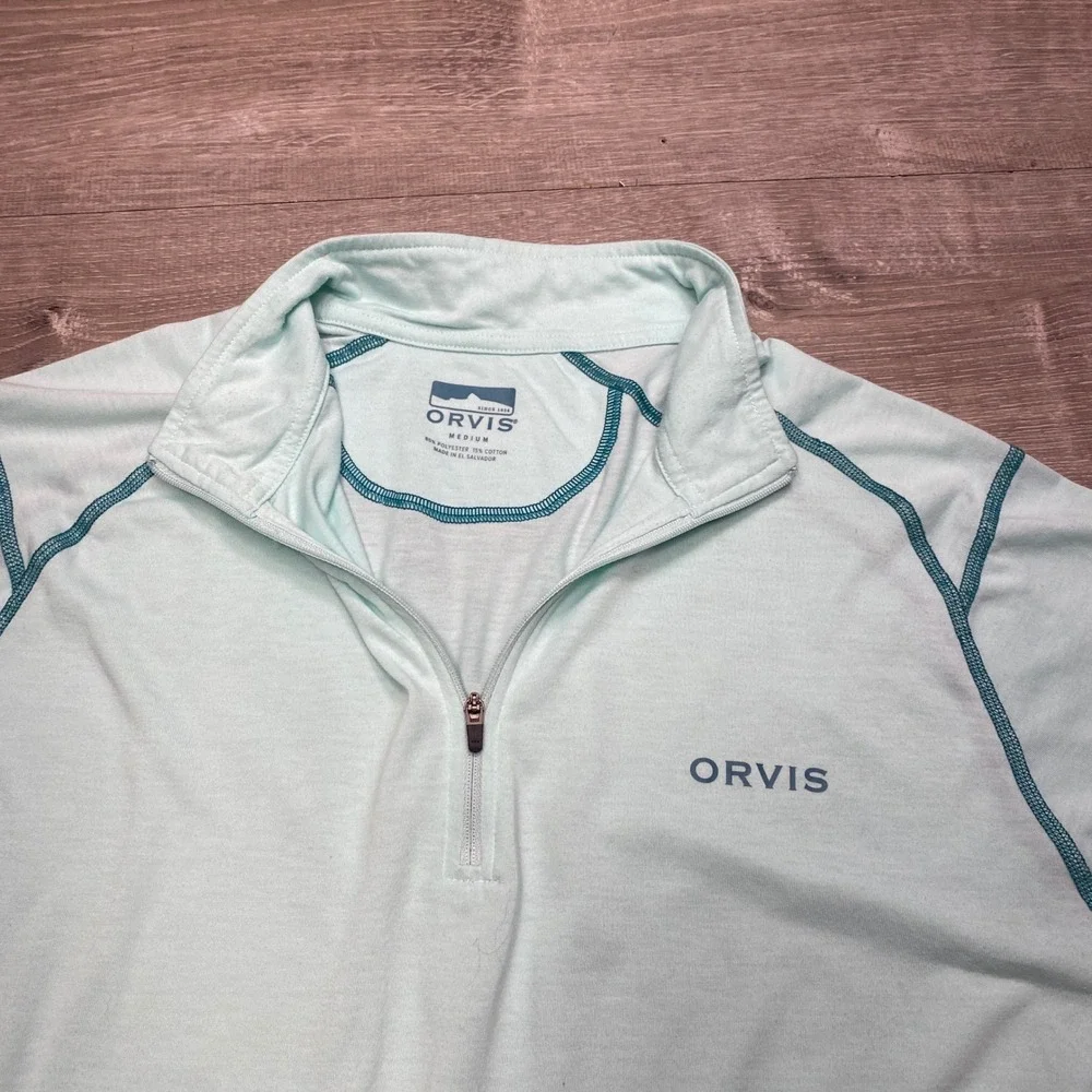 Orvis Quarter Zip Pullover Mens Medium Mint Green Contrast Stitch Active 2Z5Y